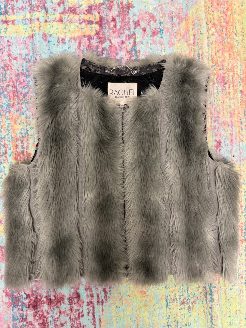 Rachel Gray Faux Fur Vest - Plush Sleeveless Layer
